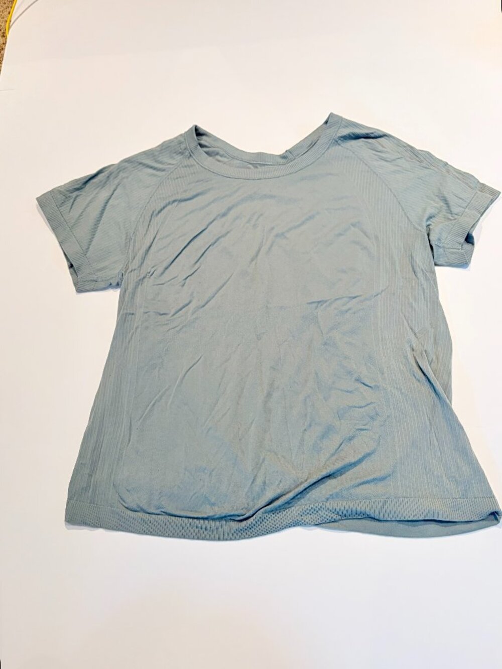 Dusty Teal Blue Ribbed Athletic Short Sleeve Top